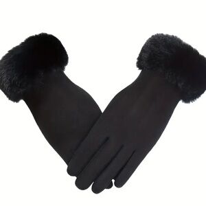 Elegant Rabbit Fur Cuff Gloves Touchscreen OS